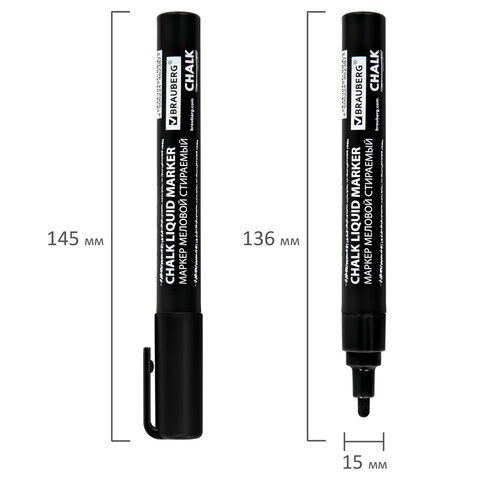 Маркер меловой CHALK LIQUID MARKER, ЧЕРНЫЙ, 3 мм, стираемый, BRAUBERG "CHALK", 152600