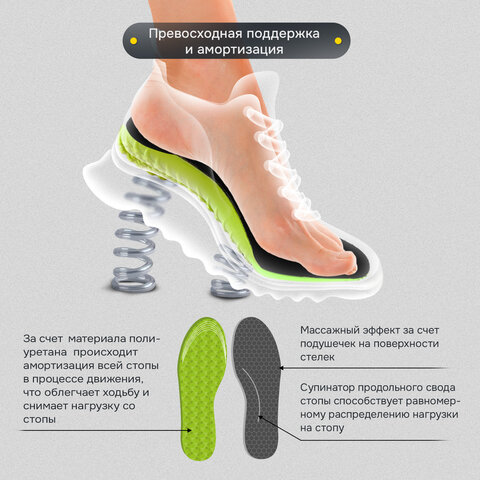 Стельки для обуви АНАТОМИЧЕСКИЕ С МАССАЖНЫМ ЭФФЕКТОМ, материал PU PRO, размер RU 39-44 / EU 40-45, с линиями выреза, SHEGRA (ШЕГРА), 700741