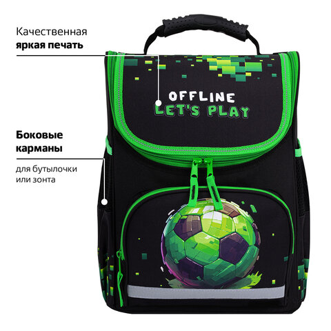 Ранец ПИФАГОР BASIC, 1 отделение, 3 кармана, эргономичная спинка, "Offline", 35х28х18 см, 273139