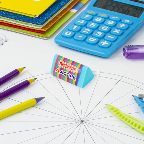 Ластик трехгранный ПИФАГОР "ЭНИКИ-БЕНИКИ", 35х18х18 мм, картонный держатель, цвета ассорти, 272668