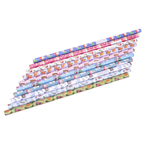 Бумага упаковочная новогодняя "Веселый Новый Год", 70х100 см, 10 дизайнов ассорти, ЗОЛОТАЯ СКАЗКА, 592563