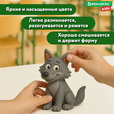 Пластилин классический BRAUBERG KIDS, 12 цветов, 240 г, ВЫСШЕЕ КАЧЕСТВО, 105873