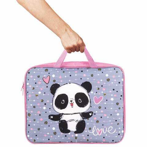 Папка на молнии с ручками BRAUBERG А4, 1 отделение, полиэстер, 80 мм, "Funny panda", 271127