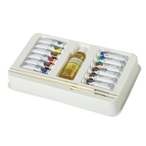 Краски масляные художественные "Мастер класс", 12 цветов по 18 мл + масло льняное 120 мл + 2 кисти, Невская Палитра, 1141965