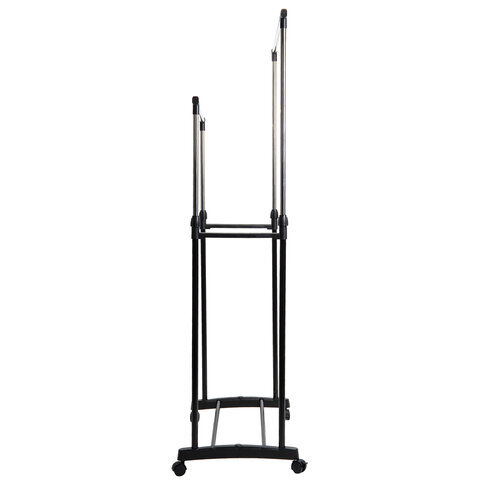 Вешалка для плечиков двухъярусная BOOMHOUSE (БУМХАУС) GR-003 (В900-1600xШ800xГ400 мм), пластик/металл, черный/хром, 701438