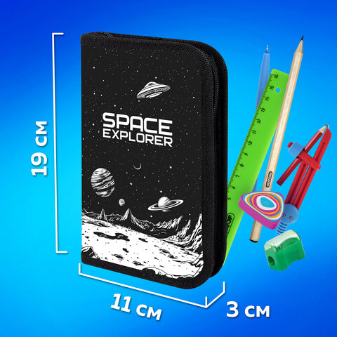 Пенал ПИФАГОР, 1 отделение, ламинированный картон, 19х11 см, "Space invader", 273469