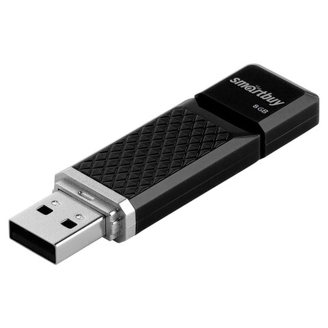 Флеш-диск 8 GB, SMARTBUY Quartz, USB 2.0, черный, SB8GBQZ-K
