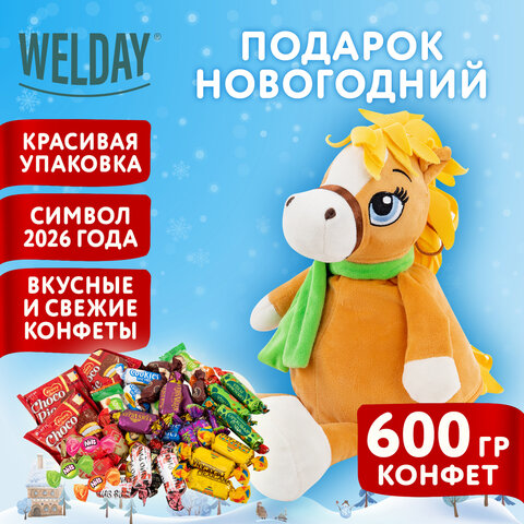 Подарок новогодний БЕЛОКУРЫЙ ЯША "Мягкая игрушка-символ 2026 года", НАБОР конфет 600 г, WELDAY (ВЭЛДЭЙ)