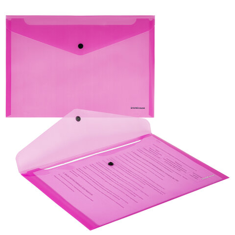 Папка-конверт с кнопкой ERICH KRAUSE "Glossy Neon", А4, до 120 листов, прозрачная, ассорти, 0,18 мм, 50300