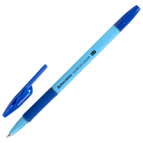 Ручка шариковая с грипом BRAUBERG "ULTRA GT COLOR", СИНЯЯ, корпус ассорти, линия 0,35 мм, 144055