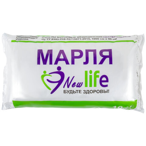 Марля медицинская отбеленная NEW LIFE отрез 0,9х10 м, плотность 36 (±2) г/м2, 94263