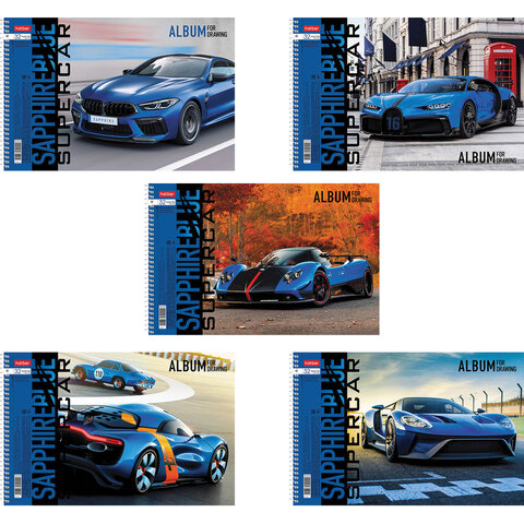 Альбом для рисования А4 32 л., спираль, обложка картон, HATBER, 205х290 мм, "BLUEsupercar" (5 видов), 067365, 32А4Всп