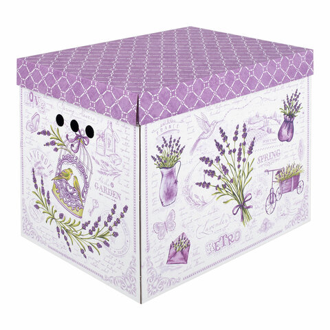 Короб для хранения из плотного микрогофрокартона 380х280х315 мм, КОМПЛЕКТ 3 шт., BRAUBERG HOME "Лаванда", 271821