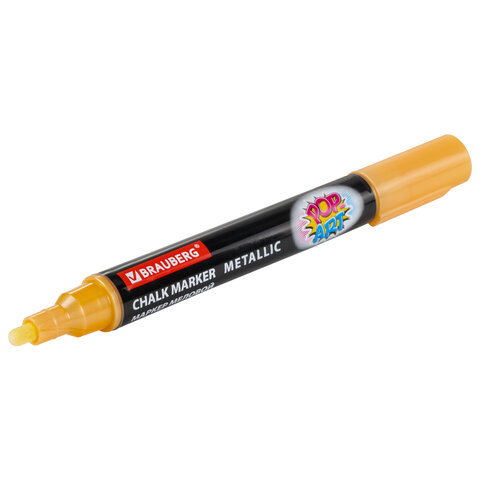 Маркер меловой "POP-ART" ЗОЛОТОЙ, 5 мм, ВЛАГОСТИРАЕМЫЙ, для гладких поверхностей, BRAUBERG, 152485