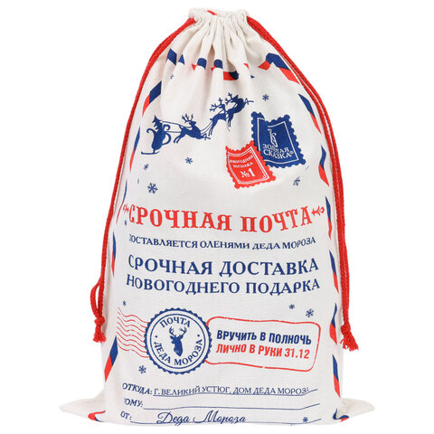 Подарочный мешок Деда Мороза (1 шт.), новогодний, 40х60 см, полиэстер, хлопок, ЗОЛОТАЯ СКАЗКА, 592538