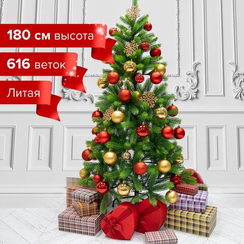 Ель новогодняя искусственная "Премиум" 180 см, литой ПЭТ, зеленая, ЗОЛОТАЯ СКАЗКА, 591311