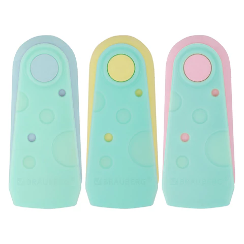 Ластики BRAUBERG "ULTRA PASTEL", НАБОР 3 ШТУКИ, 57х24х15 мм, ассорти пастель, бирюзовый пластиковый держатель, блистер, 272689
