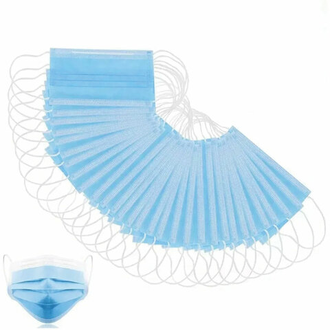 Маски одноразовые КОМПЛЕКТ 50 шт. медицинские 3-х слойные голубые (фильтр мельтблаун) SENSE, короб