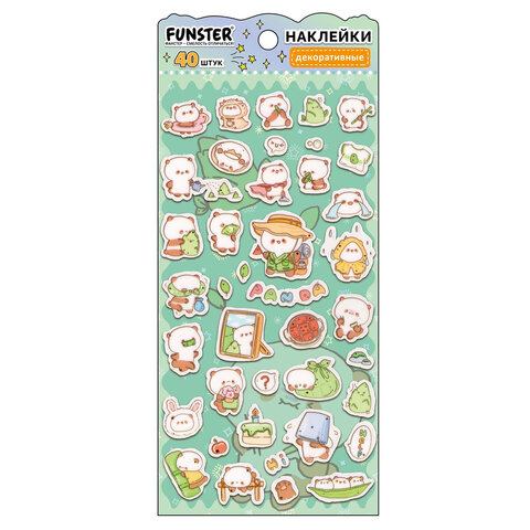 Наклейки декоративные "Милые животные", 17,5х9 см, ассорти 6 видов, FUNSTER (ФАНСТЕР), 6666081