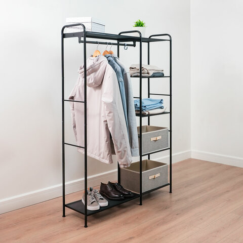 Вешалка-стеллаж "Валенсия-1", 1555х1090х300 мм, 7 полок, металл, черная, ГСВ1 Ч