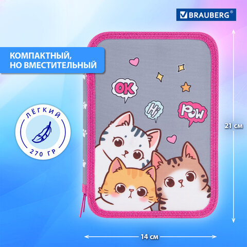 Пенал BRAUBERG, 2 отделения, полиэстер, 21х14 см, "Hi there", 273536