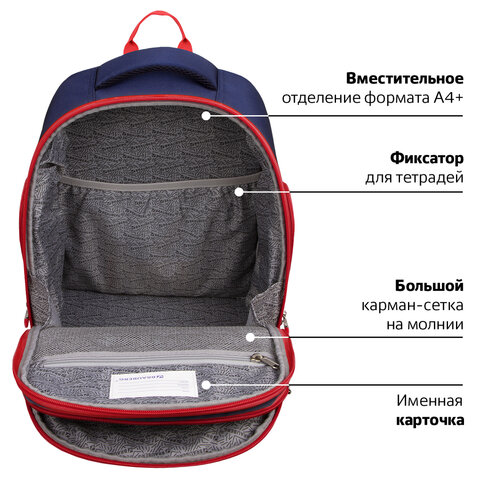 Рюкзак BRAUBERG CLASSIC, легкий каркас, премиум материал, "Lion", синий, 37х32х21 см, 228829