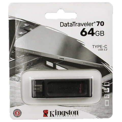 Флеш-диск 64 GB KINGSTON DataTraveler 70, разъем Type-C 3.2, черный, DT70/64GB