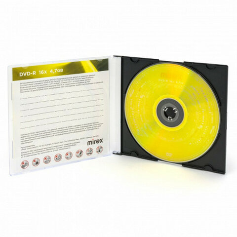 Диск DVD-R MIREX, 4,7 ГБ, 16x, Slim Case, 1 штука, UL130003A1S