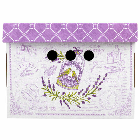 Короб для хранения из плотного микрогофрокартона 330х250х185 мм, КОМПЛЕКТ 4 шт., BRAUBERG HOME "Лаванда", 271813