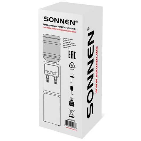 Кулер для воды SONNEN FSE-02WBc, напольный, НАГРЕВ/ОХЛАЖДЕНИЕ ЭЛЕКТРОННОЕ, шкаф, 2 крана, черный, 456168