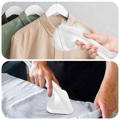 Отпариватель KITFORT KT-9110-3, 2180 Вт, пар 45 г/мин, резервуар 0,6 л, 5 режимов, 2 насадки, белый, КТ-9110-3