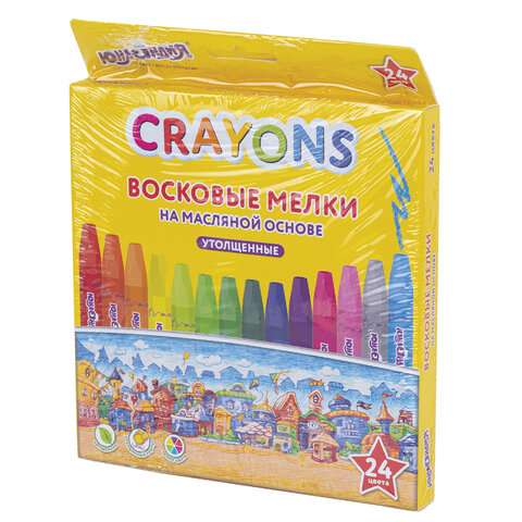 Восковые мелки утолщенные на масляной основе ЮНЛАНДИЯ "ДОМИКИ", 24 цвета, 273091