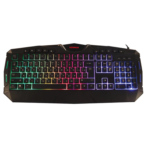 Клавиатура проводная игровая SONNEN Q9M, USB, 114 клавиш, РАДУЖНАЯ LED-подсветка, черная, 513511