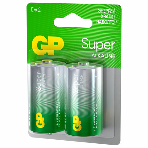 Батарейки КОМПЛЕКТ 2 шт., GP Super G-Tech, D (LR20, 13А), алкалиновые, блистер, 13A-2CR2