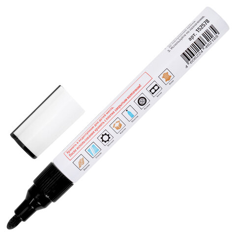 Маркер-краска лаковый (paint marker) 2-4 мм, ЧЕРНЫЙ, НИТРО-ОСНОВА, STAFF PROFIT, для любых поверхностей, 152578