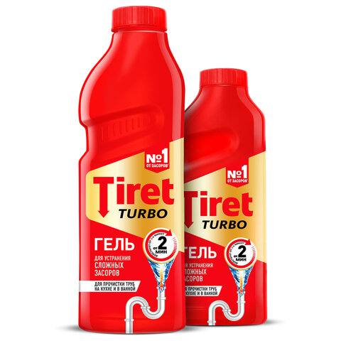 Средство для прочистки канализационных труб 500 мл, TIRET (Тирет) "Turbo", гель, 8147369