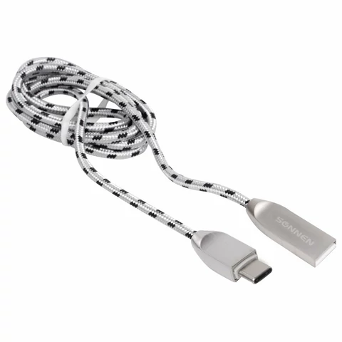 Кабель USB 2.0 – Type-C, 1 м, SONNEN Premium, медь, передача данных и быстрая зарядка, 513127