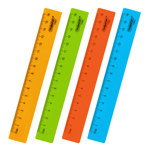 Линейка пластиковая 16 см, ПИФАГОР, неоновая, ассорти, 210827