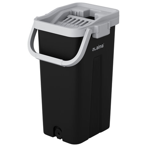 Швабра с отжимом и ведром 10л/7л двухкамерное, 2 насадки микрофибра, карманы с 2-х сторон, рукоятка 134-154см черный AltaMop L, LAIMA,609151