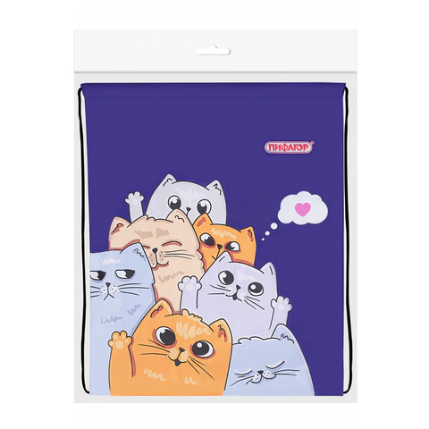 Мешок для обуви ПИФАГОР, 1 отделение, 42х34 см, "Cats greetings", 272382