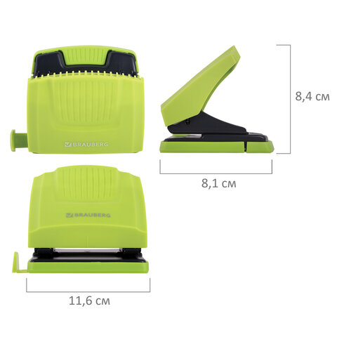 Дырокол BRAUBERG "SUPER", до 30 листов, зелено-черный, 272746