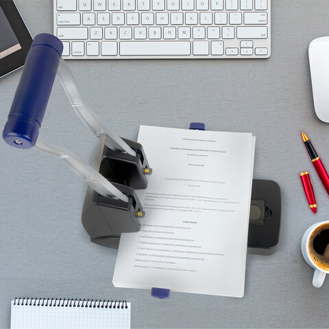 Дырокол металлический МОЩНЫЙ BRAUBERG "EXTRA Heavy duty", до 160 листов, черно-синий, 272722