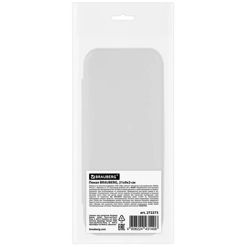 Пенал пластиковый BRAUBERG, серый, С НАКЛЕЙКАМИ, 21х9х3 см, 272273