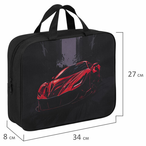 Папка на молнии с ручками BRAUBERG KIDS А4, 1 отделение, полиэстер, 80 мм, "Red car", 272122