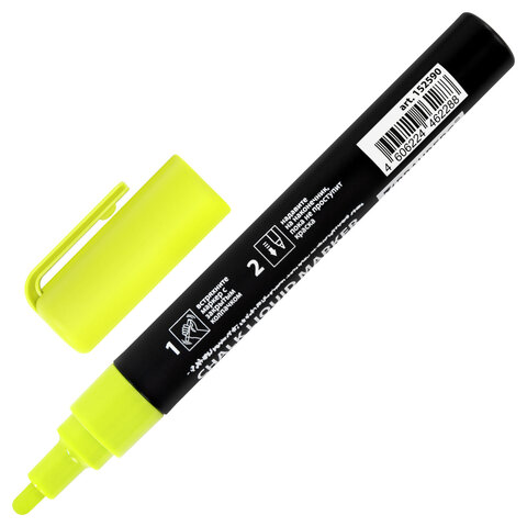 Маркер меловой CHALK LIQUID MARKER, ЖЕЛТЫЙ, 3 мм, стираемый, BRAUBERG "CHALK", 152590