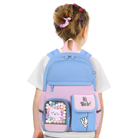 Рюкзак BRAUBERG PASTEL с термонашивками в комплекте, "Friendly bunnies", голубой, 40х29х14 см, 271423