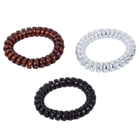 Резинки для волос НАБОР 3 шт., диаметр 5,5 см, пружинка, чёрный, серебристый, коричневый, MONTE VITA (МОНТЕ ВИТА), 457057