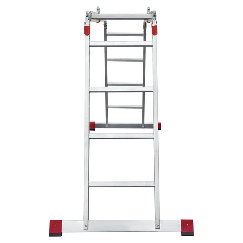 Лестница-трансформер алюминиевая 4х4 ступени, высота 4,5 м (4 секции по 1,2 м) до 150 кг, вес 16,5 кг, НОВАЯ ВЫСОТА, 3320404