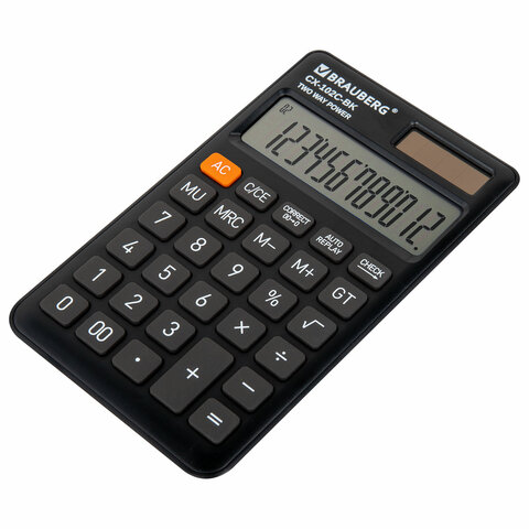 Калькулятор карманный BRAUBERG CX-102C-BK (76x126 мм), 12 разрядов, двойное питание, ЧЕРНЫЙ, 272647