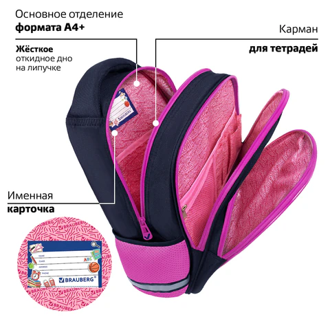 Рюкзак BRAUBERG OPTIMA, 2 отделения, с брелоком, "Tiny beauty", 36х27х18 см, 273155